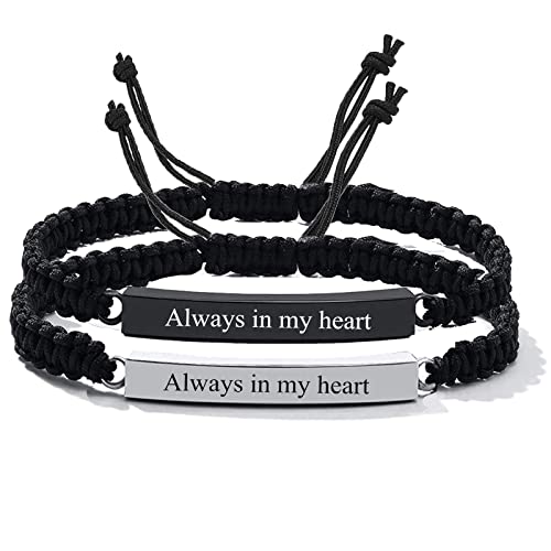 Urn Bracelet for Ashes Cremation Jewelry Braided Rope Adjustable Bangle Stainless Steel Memorial Bracelets Ash Holder Keepsake Jewelry-Always in My Heart - color: 2pcs-Silver/Black