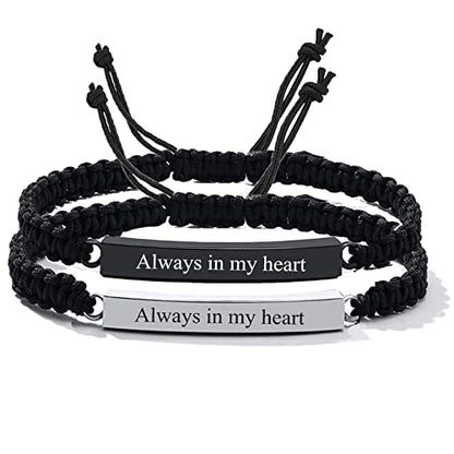 Urn Bracelet for Ashes Cremation Jewelry Braided Rope Adjustable Bangle Stainless Steel Memorial Bracelets Ash Holder Keepsake Jewelry-Always in My Heart - color: 2pcs-Silver/Black