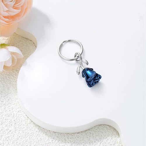 zeqingjw Urn Keychain Cremation Jewelry for Ashes Rose Flower Memorial Keychain Funeral Keepsake Ashes Pendant Gift - color: Blue