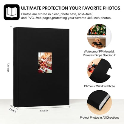 450 Pocket 4x6 Photo Album with Writing Space, Linen Cover, Black - color: Black