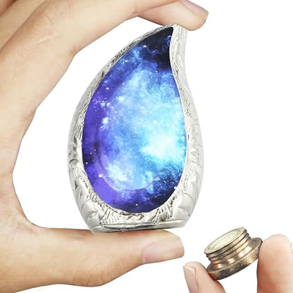 M MEILINXU Blue Miniature Urns for Human Ashes, Small Teardrop Keepsake Urn - color: Blue & Black, size: Small / Keepsake