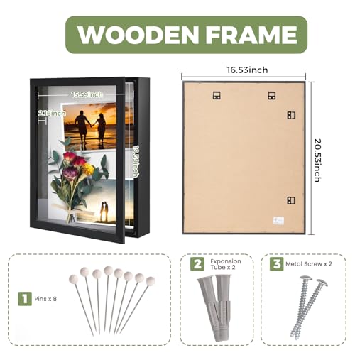 Muzilife 16x20 Shadow Box Wood Picture Frame, 2.16 Deep, Real Glass, Black - color: Black, size: 16x20