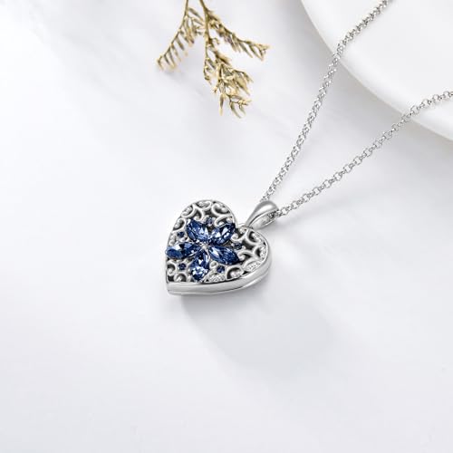 Dorunmo Personalized Locket Necklace 925 Sterling Silver that Holds Pictures Butterfly Birthstone Photo Heart Locket Custom Jewelry Congratulations New Beginnings New Job Gifts for Women - color: Sapphire Flower, style: Personalized Photo + Text