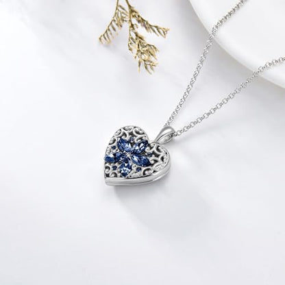 Dorunmo Personalized Locket Necklace 925 Sterling Silver that Holds Pictures Butterfly Birthstone Photo Heart Locket Custom Jewelry Congratulations New Beginnings New Job Gifts for Women - color: Sapphire Flower, style: Personalized Photo + Text