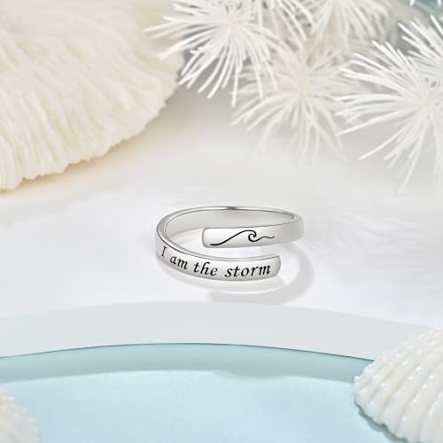 BEILIN 925 Sterling Silver Inspirational Jewelry Rings Adjustable Ring Personality Encouragement Gift for Teens Women - style: Design 4: I am the storm