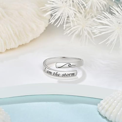 BEILIN 925 Sterling Silver Inspirational Jewelry Rings Adjustable Ring Personality Encouragement Gift for Teens Women - style: Design 4: I am the storm