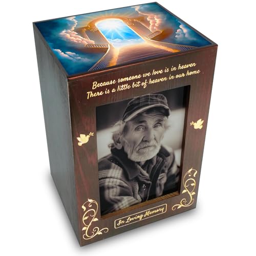 CHIEMOT - Wooden Cremation Urns with Photo Frame for Human Ashes Adult Female Male, Wood Urns Box and Casket, Decorative Urn with Picture for Adults Up to 200 lbs (Large, Stairway to Heaven) - color: Photo - Heaven