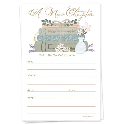 m&h invites Book Invitations With Envelopes (20 Count) - A New Chapter Storybook Invitations For Book Theme Baby Shower, Bridal Shower, Retirement