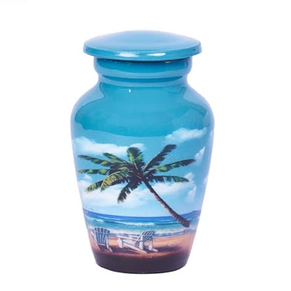 HLC Blue Beach Small Keepsake - Keepsake Urn with 1 Velvet Box Bag-Mini Keepsake Urn - Ashes Urn 3" H x 2.5" W x 2.5" L