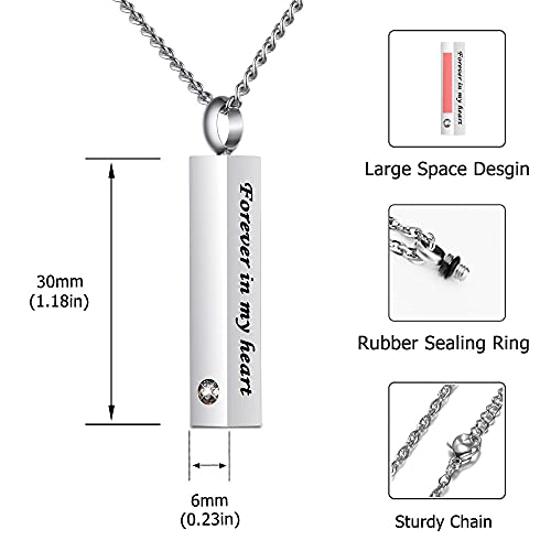 Crystal Black Cremation Jewelry for Ashes Silver Urn Necklace for Ashes, Birthstone Cube Urns Memorial Ashes Necklace Pendant Keepsake, Cremation Urn Jewelry Bar Locket With CZ - style: 3 Pack silver urn necklace