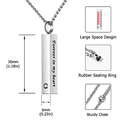 Crystal Black Cremation Jewelry for Ashes Silver Urn Necklace for Ashes, Birthstone Cube Urns Memorial Ashes Necklace Pendant Keepsake, Cremation Urn Jewelry Bar Locket With CZ - style: 3 Pack silver urn necklace