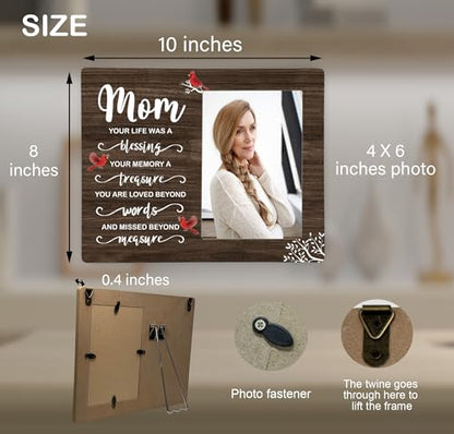 Mom Memorial Wooden Picture Frame, In Loving Memory Remembrance Photo Frame Gifts for Mommy, Bereavement Sympathy Wooden Frame for Loss of Mom, 4x6 inch Photo - style: Mom Memorial