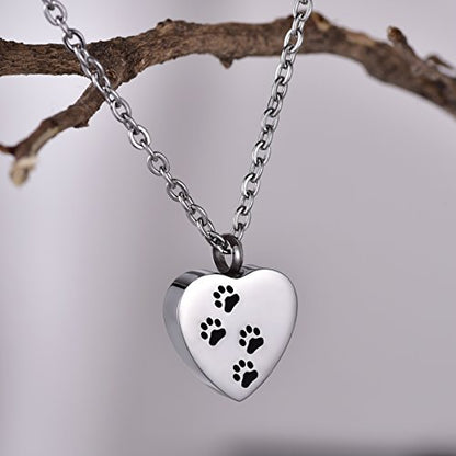 Pet Paw Memorial Keepsake Stainless Steel Heart Cremation Jewelry for Ashes Urn Pendant Necklace