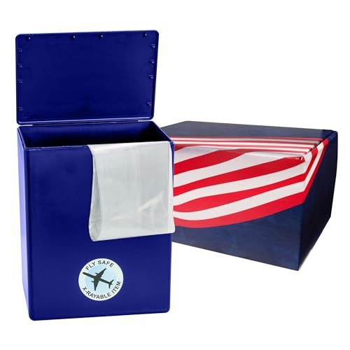 American Flag Themed TSA Approved Fly-Safe and Temporary Travel Cremation Urn Kit for Human Ashes - Airline and Mail Friendly - 200 Cubic Inch Capacity - Blue Plastic Urn with Patriotic Mailing Box - color: American Flag