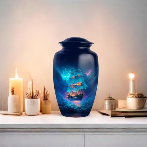Sailing Ship Cremation Urn for Men - color: Ship Blue Urn-5, size: 10 Inch