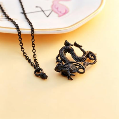 Legendary Chinese Dragon Urn Pendant Necklaces for Ashes Stainless Steel Keepsake Jewelry Cremation Ashes Holder Urn Necklace Memorial Jewelry Urn Pendant Unisex - color: Black
