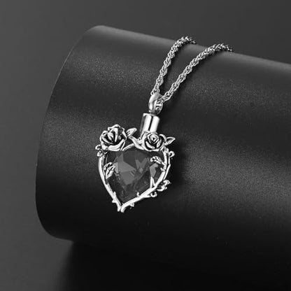 shajwo Cremation Jewelry Rose Flower Heart Urn Necklaces for Ashes for Women Memorial Human Ashes Pendant - color: Black