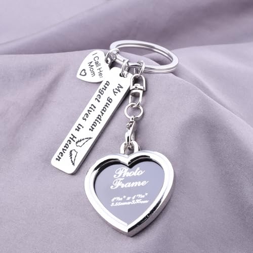 LQRI Sympathy Jewelry Loss of Mother Gift My Guardian Angel in Heaven I Call Her Mom Memorial Photo Frame Keychain