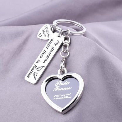 LQRI Sympathy Jewelry Loss of Mother Gift My Guardian Angel in Heaven I Call Her Mom Memorial Photo Frame Keychain