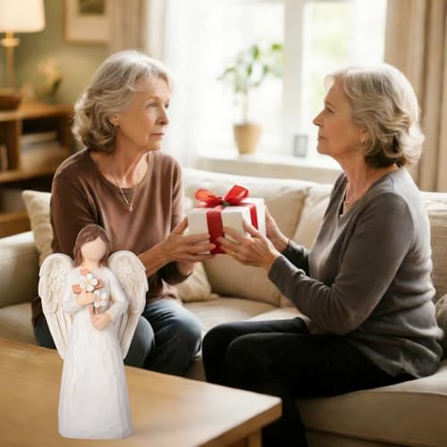 Sympathy Gifts for Loss of Loved One - 6.7" Hand-Painted Angel Figurine Holding Cross with Flowers, Memorial Gifts for Loss of Mother Father, Remembrance Angel Statue Grief Gifts