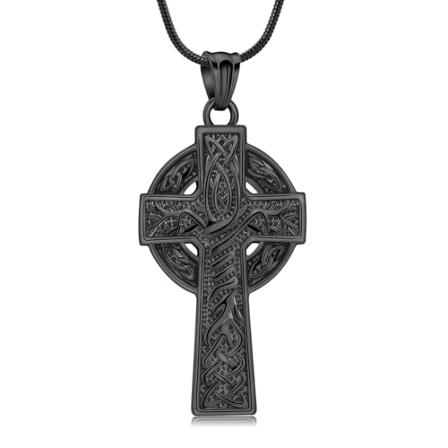 Cross Urn Necklace for Ashes for Men Celtic Knot Cremation Jewelry Keepsake Necklace Tree fo Life Memorial Pendant for Ashe Holder - color: Black