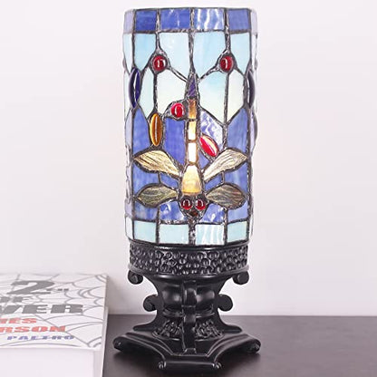 Small Tiffany Table Lamp Blue Dragonfly Style Mini Stained Glass - color: Navy Blue Dragonfly Style