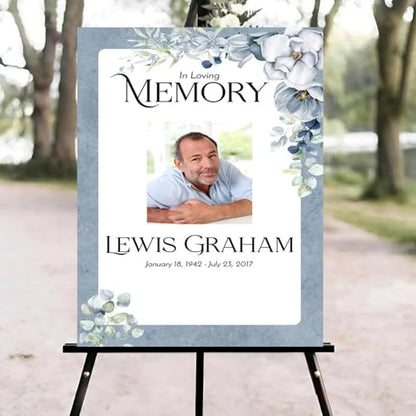 Slate Blue Floral Funeral Welcome Sign, Celebration of Life Welcome Sign, in Loving Memory Sign, Celebration of Life Funeral Sign, Celebration of Life Sign, Memorial Sign with Photo #Yn23 - color: Version #27