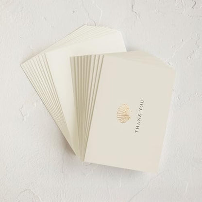 Minted Thank You Cards 10 Pack Simple Seashell Design Folded 4.25 x 5.5 Inch Blank Greeting Cards with Envelopes for Beach Wedding Coastal Events Appreciation Notes - color: Simple Seashell