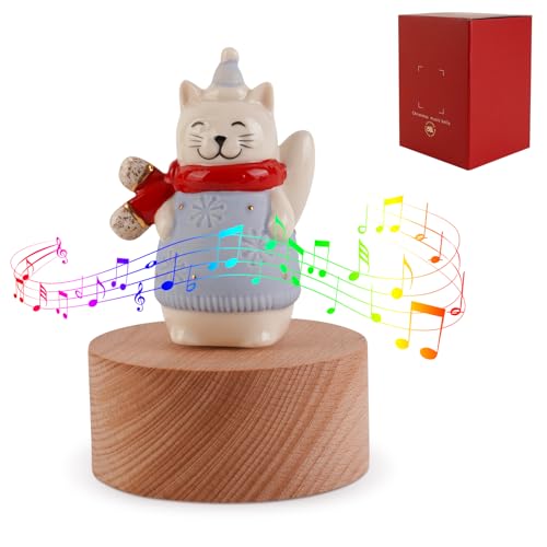 Music Box Figurine, Sculpted Hand-Painted Musical Figure Plays You are Jingle Bells Tune Christmas Anniversary, Birthday Gifts for Daughter Son Mom Dad Kids (Cat) - color: Cat