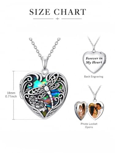 JKR Heart Picture Locket Necklace for Women That Holds Pictures Jewelry | Memorial Necklace with Picture Anniversary Birthday Gift for Women Wife Mom Girlfriend - color: Dragonfly