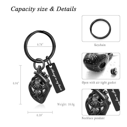 XSMZB Heart Cremation Jewelry Ashes Pendant for Human Pet Funeral Urn Necklace for Ashes Women Men Memorial Urn Jewelry - color: Black Keychain