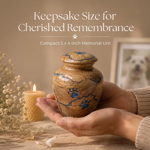 Wooden Pet Small Keepsake Cremation Urn for Ashes, Handcrafted Wooden Keepsake Urn with Blue Resin Design, | Memorial Jar for Human or Pet Ashes - size: Small