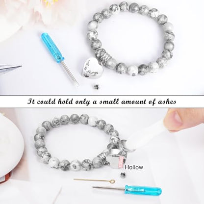 XIUDA Heart Cremation Memorial Urn Bracelet 316L Stainless Steel Keepsake Jewelry Urn Bracelet for Ashes for Women-With Me Always - style: Grey Stone, Engraved