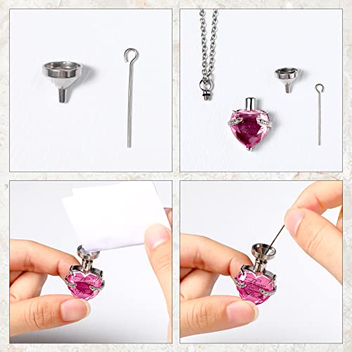 MTLEE 3 Pieces Cremation Urn Necklace for Ashes Vertical Bar Zircon, Heart Crystal Necklace Urn Stainless Steel Waterproof Memorial Pendant - color: Pink Zircon