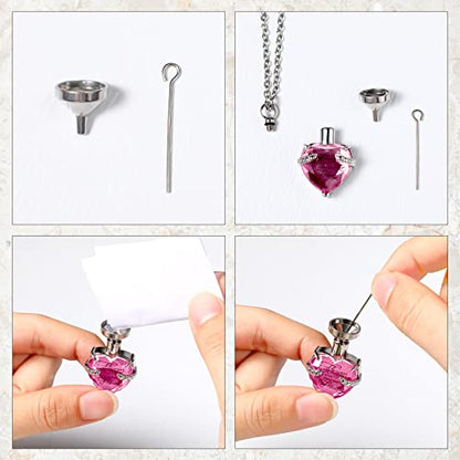 MTLEE 3 Pieces Cremation Urn Necklace for Ashes Vertical Bar Zircon, Heart Crystal Necklace Urn Stainless Steel Waterproof Memorial Pendant - color: Pink Zircon
