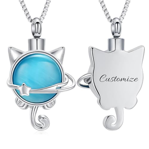 XSMZB Pet Cremation Ashes Jewelry Moonstone Cat Urn Necklace for Ashes for Women Men Lovely Cat Memorial Urn Locket Keepsake Pendant Gift - color: Customize