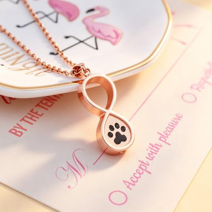 Infinity Pet Urn Necklace for Ashes Dog Cat Paw Print Eternal Love Cremation Jewelry Keepsake Ashes Necklace Stainless Steel Memorial Urn Pendant Necklace Infinite Shape Funeral Urn Necklace - color: Rose Gold