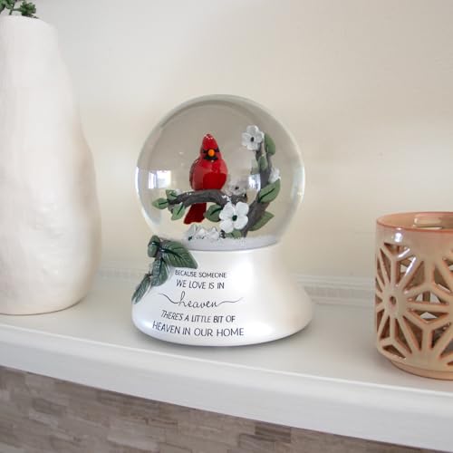 Pavilion Gift Company - Because Someone We Love is in Heaven There's A Little Bit of Heaven in Our Home - Cardinal LED Lit 120mm Musical Water Globe Memorial in Memory Bereavement Loss of Loved One