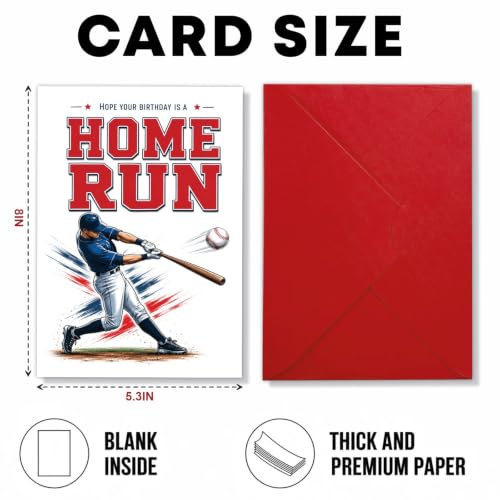 Home Run Baseball Birthday Card, Batter Swing Ball Greeting Gift | Baseball Birthday Card For Baseball Player, Baseball Fan, Sports Lover, Home Run Birthday Gift Card, Baseball Greeting Cards - color: sport2