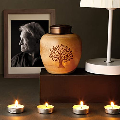 Small Urns for Human Ashes Adult Male Female,Small Keepsake Urns for Human Ashes Tree of Life Pattern Engraved,Memorial Cremation Urns for Human Ashes Adult Female Male Made of Bamboo - size: Small,50 Cubic Inches