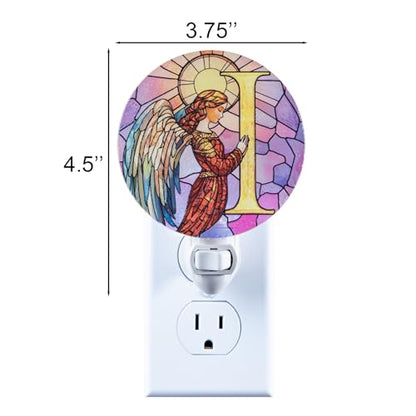 Angel Monogram Night Light – Stained Glass Styled Plug-in Wall Lamp, Victorian Inspired Letter I Design with Manual Switch & Bulb Included – Bedroom, Hallway, Nursery Gift NLA-C012 - color: I