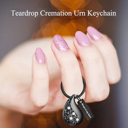 Hearbeingt Teardrop Urn Keychain for Ashes Tree of Life Cremation Jewelry - color: A-black