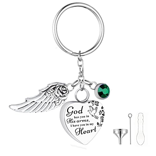 Heart Urn Necklace for Ashes Cremation Jewelry Urn Keychain for Ashes with Birthstone Cremation Keychain - color: May