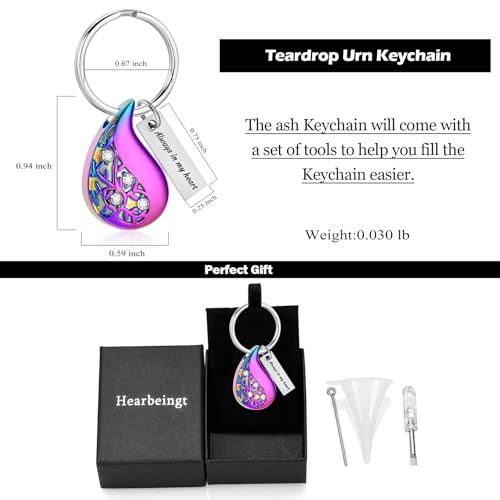 Hearbeingt Teardrop Urn Keychain for Ashes Tree of Life Cremation Jewelry - color: A-colorful