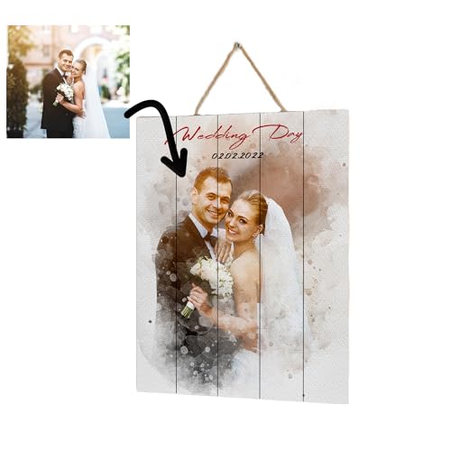Personalized Valentine’s Day Gift for Him or Her Custom Photo on Wood - color: Watercolor Design