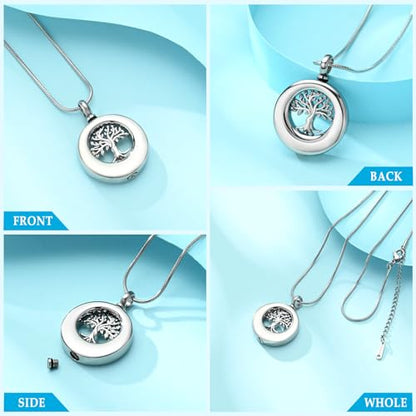 Hearbeingt Tree of Life Urn Necklaces for Ashes Circle Cremation Jewelry - color: A-Silver