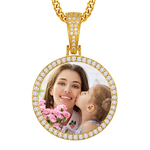 YIMERAIRE Customized Picture Necklace Personalized Circle Chain - color: 01 Circle Pendant(Gold)+Cuban Chain 0171