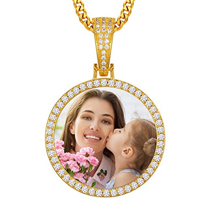YIMERAIRE Customized Picture Necklace Personalized Circle Chain - color: 01 Circle Pendant(Gold)+Cuban Chain 0171