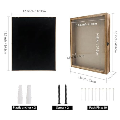 Large Shadow Box Frame 13x16 Display Case, Wood Wedding Bouquet Memory Box - color: Carbonized Black, size: 13"x16" (33x40 cm)
