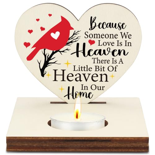 Cardinal Memorial Candle Holder, Little Bit of Heaven in Our Home Sympathy Gift, Christmas Thank You Sister Dad Mom Gifts, Shaped Remembrance for Loss of Loved One, Candlestick Holders-LATZ03 - color: Wood Love is in Heaver